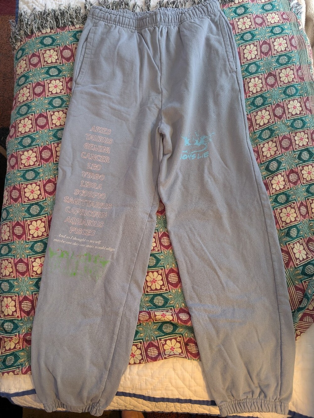 Boys Lie Word Vomit Fleece Jogger Sweatpants Zodiac Astrology Comfy Blue Gray M